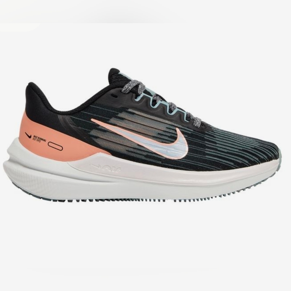 Nike Air Winflo 9  Running Black and Coral Athletic Shoes